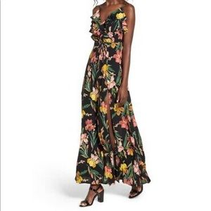 Floral low back maxi ruffle dress